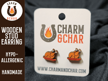 Roasted Turkey Wood Stud Earrings - Thanksgiving Fashion Earring